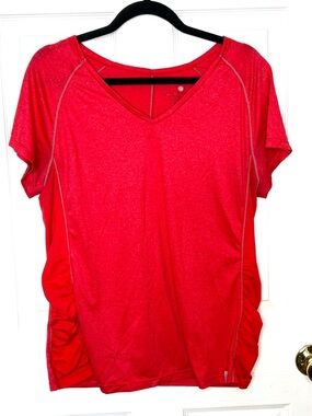 Tangerine Athletic Tee Coral Ruched Mesh V-Neck XL